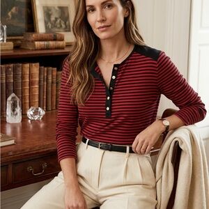 Lauren Ralph Lauren Red and Black Striped Long Sleeve Top